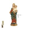 virgen del rosario con el niño en brazos y vestida de rojo y azul y ambos sosteniendo un rosario de cuentas marrones