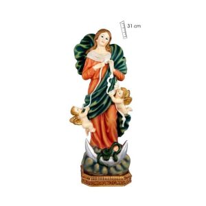 Figura Virgen Desatanudos, resina pintada a mano, varios tamaños