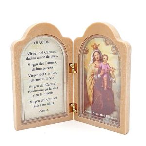 Díptico Virgen del Carmen, con oración, capilla protégeme