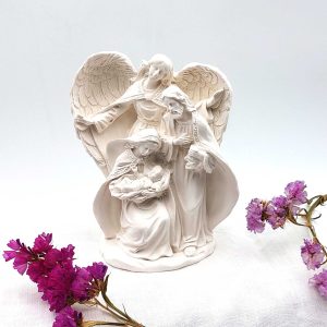 figura belen en resina blanca con decoracion de flores