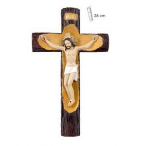 Crucifix amb creu efecte troncs, reina pintada a mà, 26 cm