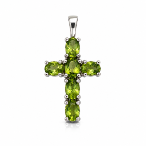 Colgante cruz con cristales verdes, plata de primera ley 925