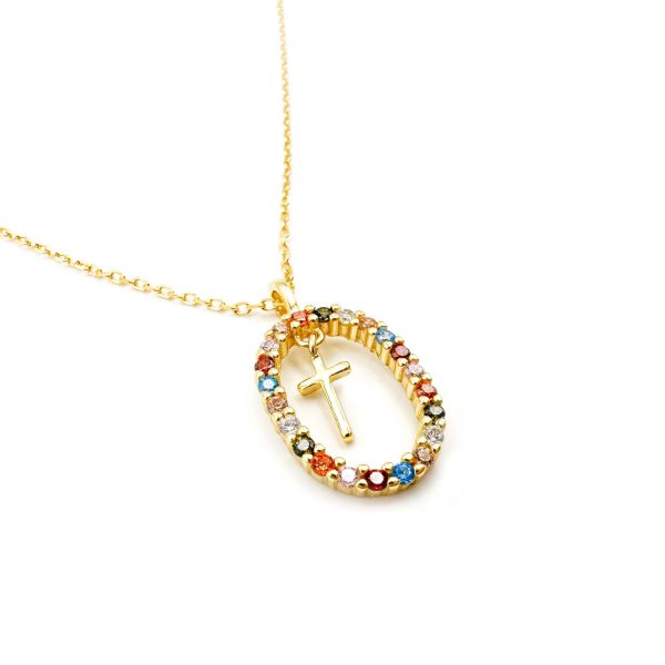 Collar cruz y orla de circonita de colores
