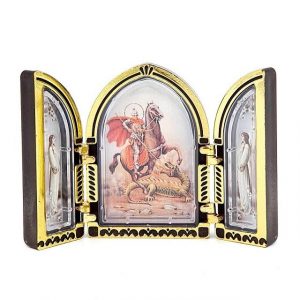 Tríptico de san Jorge con ángeles en los laterales, dos colores