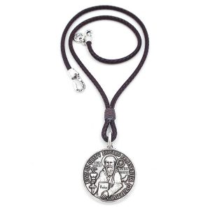 Collaret Medalla Sant Benet, cordó encerat i bany de plata