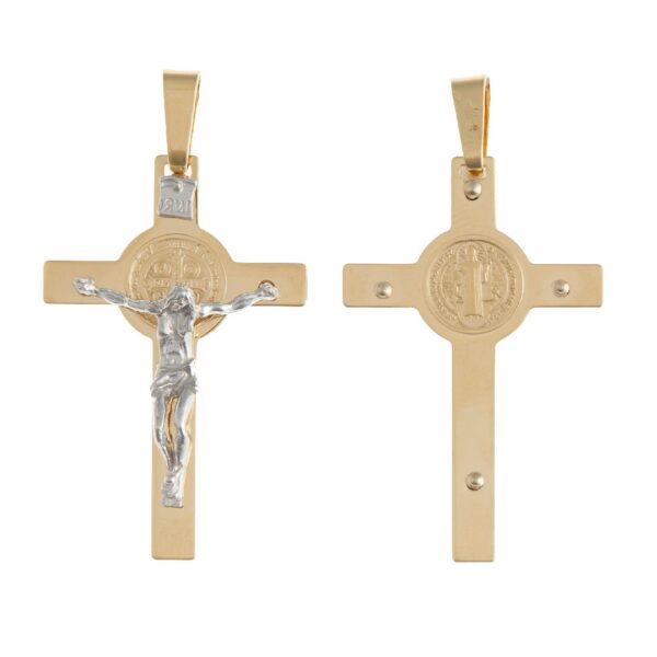 colgante crucifijo oro amarillo y blanco
