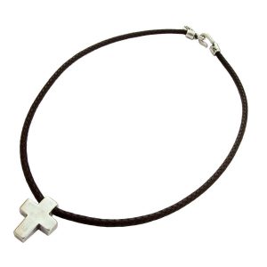 Collar con colgante de cruz, estilo tradicional, cordón encerado