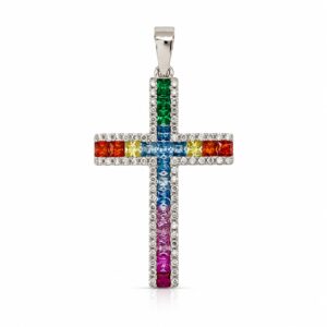 colgante cruz circonitas colores ancha en plata