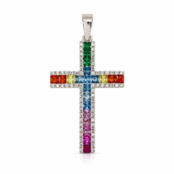 colgante cruz circonitas colores ancha en plata