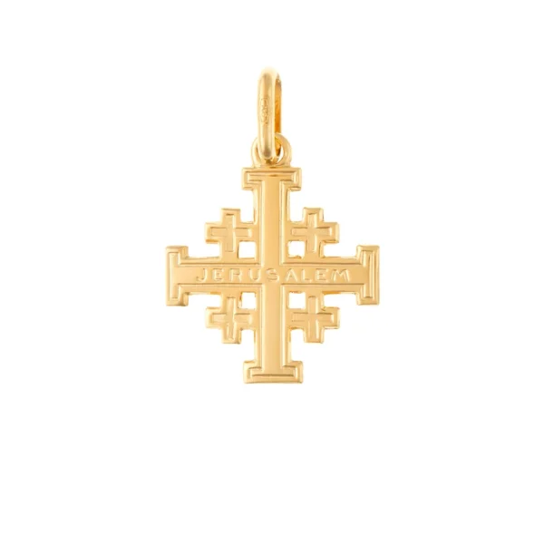 colgante cruz jerusalen con inscripcion oro 18k