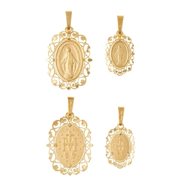 colgante medalla milagrosa estilo calado oro 18k dos medidas