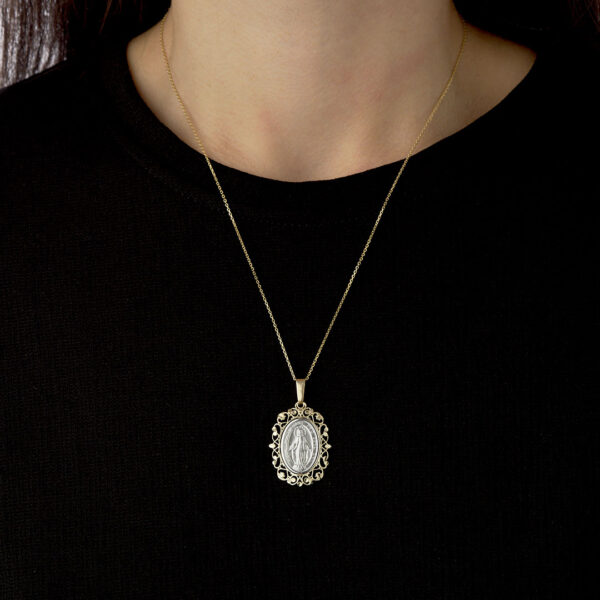 colgante medalla milagrosa estilo calado oro 18k y oro blanco grande modelo