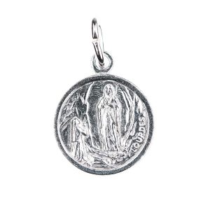 colgante medalla virgen lourdes con inscripcion