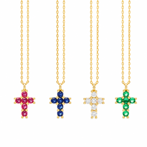 Collaret, creu de zirconites, plata amb bany d'or, diversos colors
