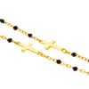 collar cruces cuentas negras detalle baño oro
