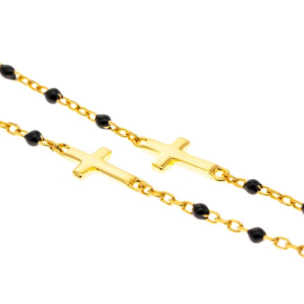 collar cruces cuentas negras detalle baño oro