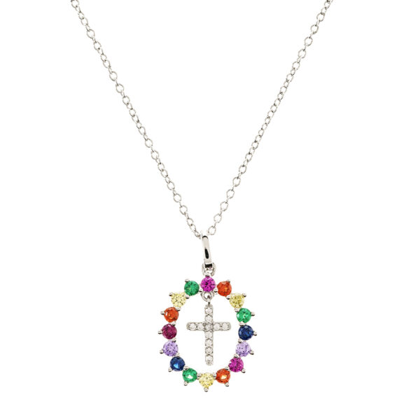 collar cruz circonitas colores orla plata