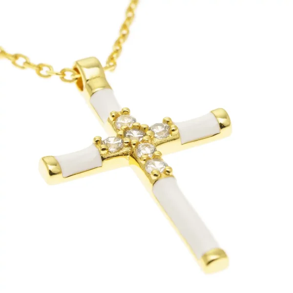 collar cruz esmalte blanco detalle
