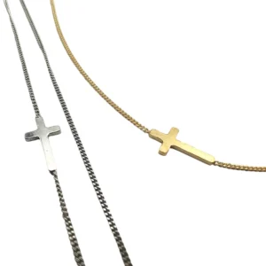 Collar fino, cruz horizontal engarzada en la cadena, dos modelos
