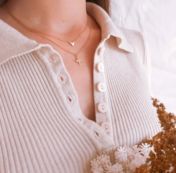 collar doble cadena con cruz de asturias y corazon modelo