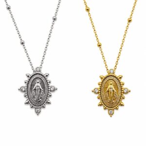 Collar con medalla Milagrosa y circonitas, plata 925, dos modelos