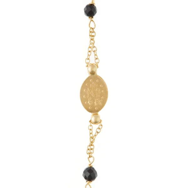 collar oro 18k y cuentas cristal negro detalle medalla milagrosa