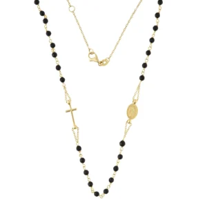 collar oro 18k y cuentas cristal negro vista completa