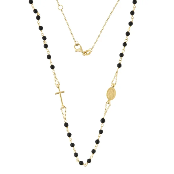 collar oro 18k y cuentas cristal negro vista completa