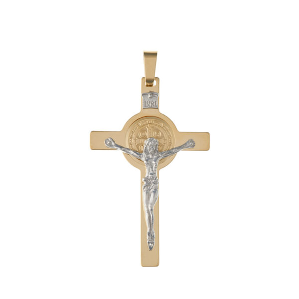 crucifijo grande san benito oro blanco
