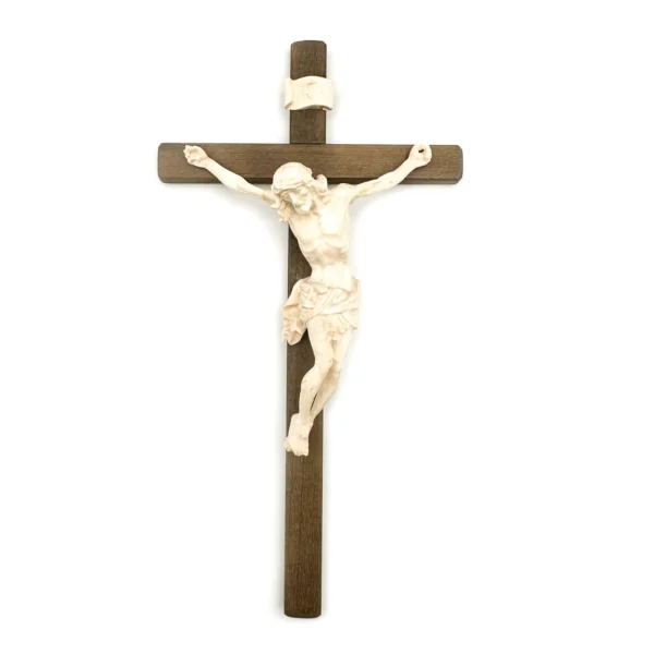 crucifijo madera oscura y cristo sin pintar