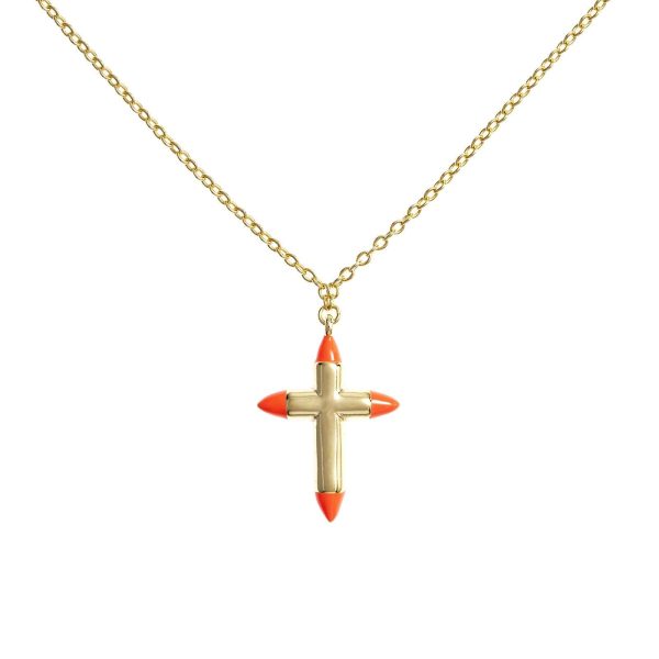 cruz baño oro esmalte rojo