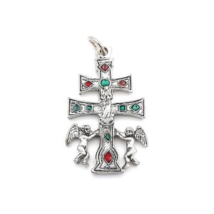 Colgante cruz Caravaca, metal plateado, 5 cm