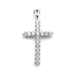 Colgante cruz latina con circonitas brillantes, plata 925
