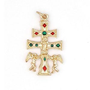 Colgante cruz Caravaca, metal dorado, 5 cm