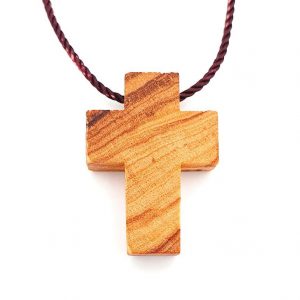 Colgante cruz, madera de olivo con cordón, 3 cm x 2,2 cm