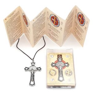 Collaret crucifix Medalla de Sant Benet, metall i cordó