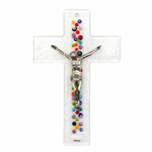 cruz murano flores banda figura cristo plata