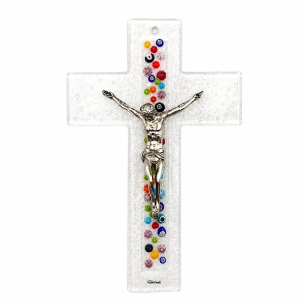 cruz murano flores banda figura cristo plata