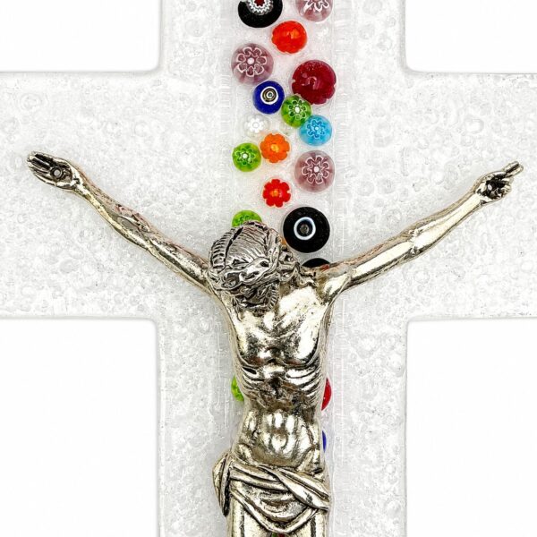 cruz murano flores banda figura cristo plata detalle