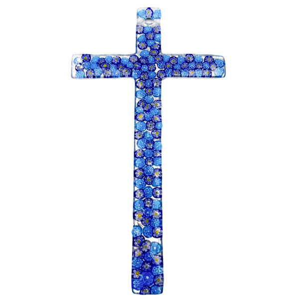 cruz pequeña cristal murano azul
