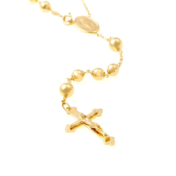 detalle medalla milagrosa y crucifijo rosario 18k