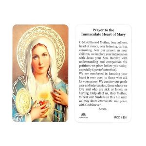 Estampa Immaculate Heart of Mary, medalla daurada, plastificada i pregària en anglès