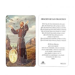 Estampa san Francisco de Asís, medalla dorada, plastificada y con oración