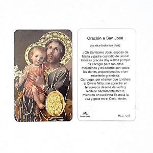 Estampa san José, medalla dorada, plastificada y con oración