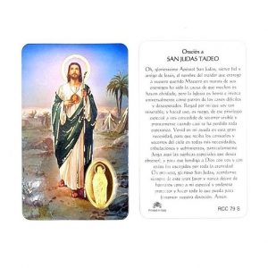 Estampa san Judas Tadeo, medalla dorada, plastificada y con oración