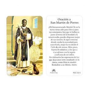 Estampa san Martín de Porres, medalla dorada, plastificada y con oración