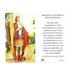Estampa san Pancracio, medalla dorada, plastificada y con oración