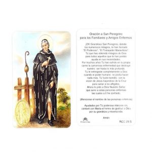 Estampa san Peregrino, medalla dorada, plastificada y con oración
