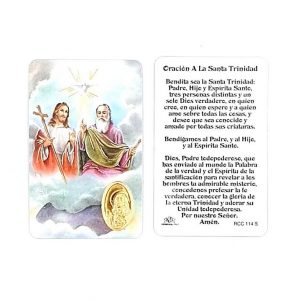 Estampa santa Trinidad, medalla dorada, plastificada y con oración