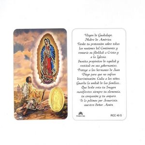 Estampa Virgen de Guadalupe, medalla dorada, plastificada y con oración